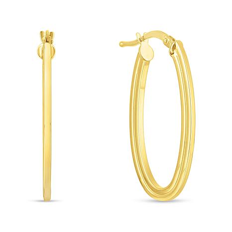 14K Yellow Gold Polished Oval Hoop Earrings - 20630527 | HSN