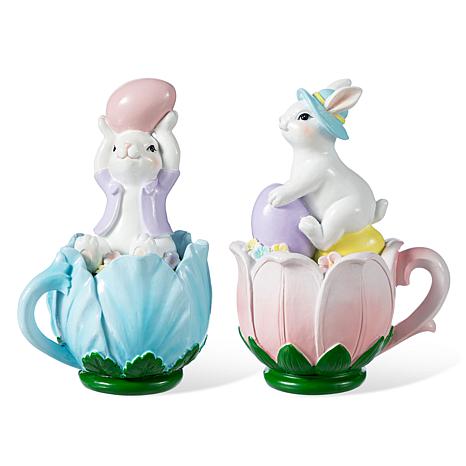 2-Piece Easter Resin Bunny on Tulip Mug Table Decor | HSN