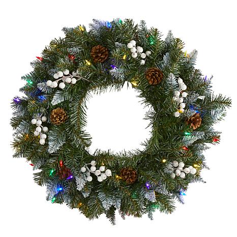 24 in. Snow Tipped Artificial Christmas Wreath with 50 Multicolored...