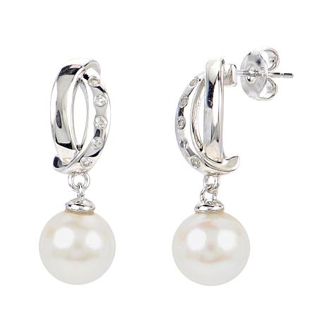 7-7.5mm Cultured Pearl and Created Sapphire Half-Hoop Dangle