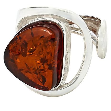 Amber Extraordinaire Sterling Silver Freeform Stone Ring - 20818061 | HSN