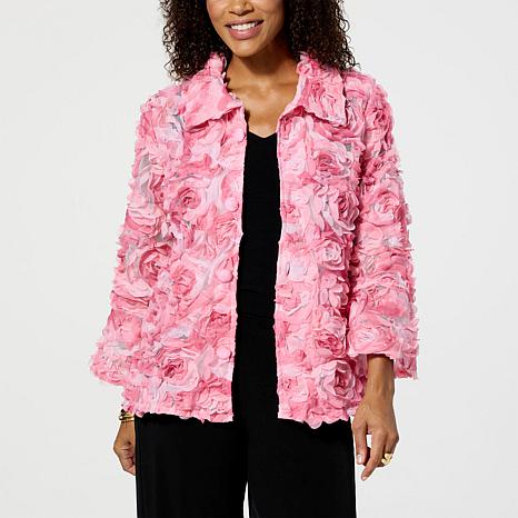 Antthony Embellished 3D Flower Appliqué Button-Up Jacket