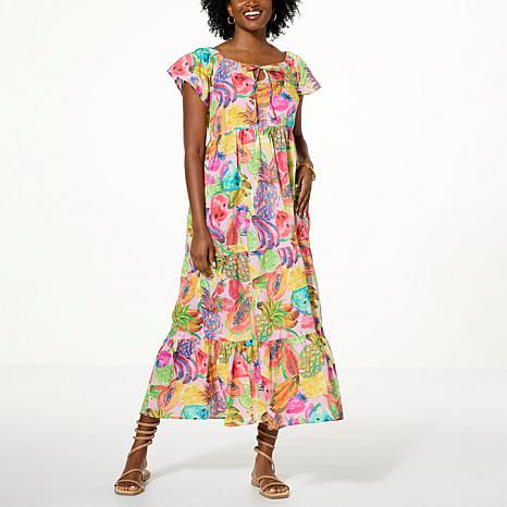 Antthony Printed Cotton Gauze Tiered Maxi Dress 22654479 HSN