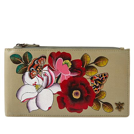 As Is Anuschka Hand-Painted Leather Crossbody Organizer Wallet - 20488105