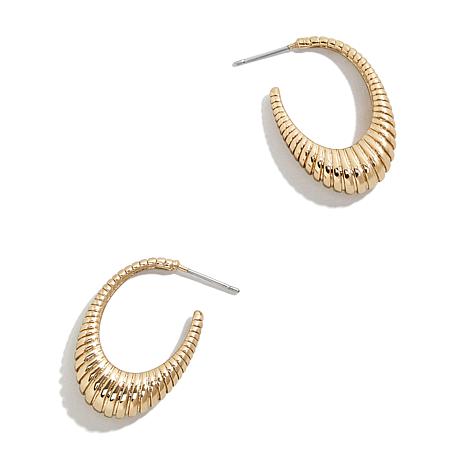 BAUBLEBAR Goldtone Textured Elongated Hoop Earrings