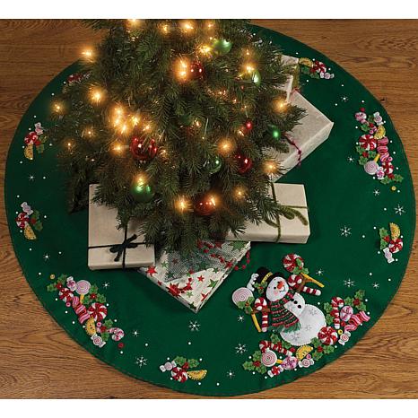 Candy Snowman Tree Skirt Felt Applique Kit - 43" Round