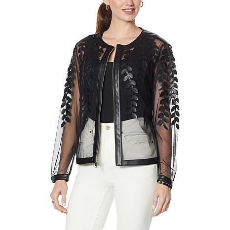 Colleen Lopez Faux Leather Leaf and Mesh Jacket