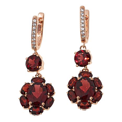 Colleen Lopez Garnet Flower Rose Gold-Plated Drop Earrings