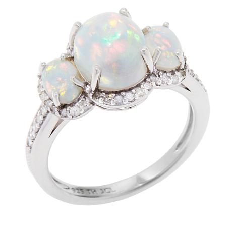 Colleen Lopez Opal and Diamond Sterling Silver 3-Stone Ring - 20814698 ...