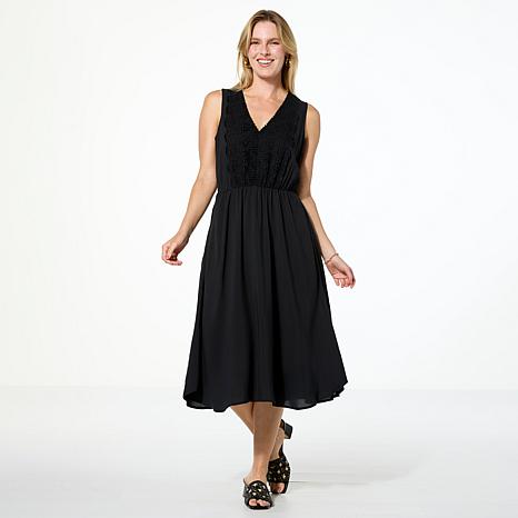 DG2 by Diane Gilman Embroidered Eyelet Inset Midi Dress