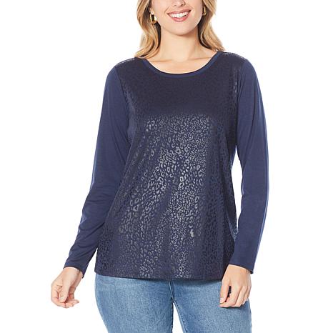 DG2 by Diane Gilman Foil-Print Knit Long-Sleeve Top - 20189968 | HSN