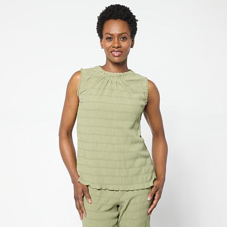jen　Deuxieme dignity sleeveless DG2 by Diane Gilman Ladder-Trim Sleeveless Top | HSN