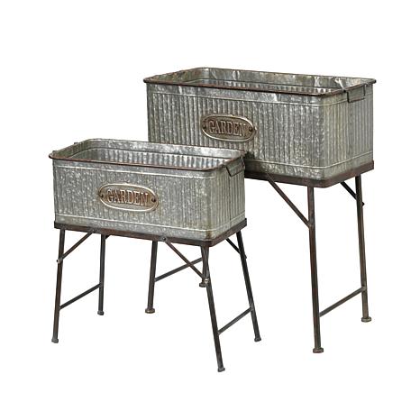 Gerson Oversized Galvanized Metal Plant Holders with Stands 2-pack