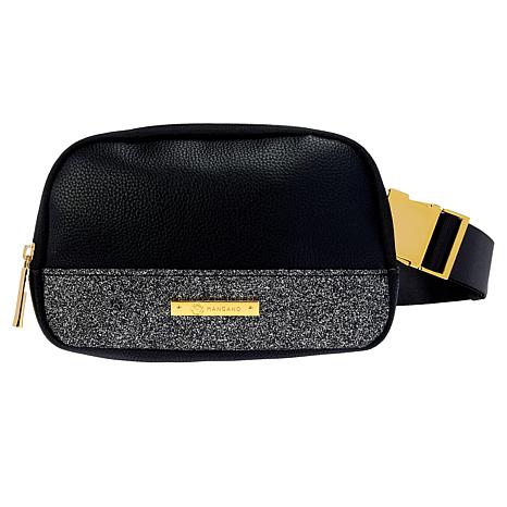Joy Mangano Joy Couture Sleek Silhouette Leather Sparkle Waist/Sling Bag - Black