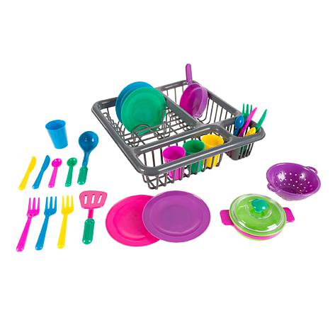 Kids Play Dish Set 27 Piece Tableware Dish Set with Dish Drainer b...
