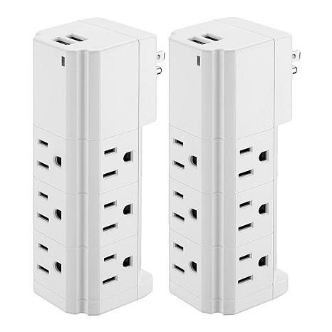 LAX Gadgets 2-pack 9 Outlet 2 USB Port Swivel Surge Protector