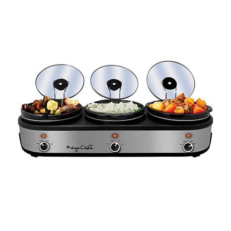 MegaChef Triple 2.5 Quart Slow Cooker and Buffet Server in Brushed Silver  and B - 9332239