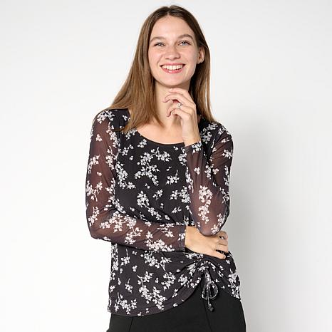 LEONARD♡トップスsize40 Nina Leonard Pleated Neck Long-Sleeve Knit Top - 23540333 | HSN