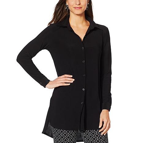 Nina Leonard Miracle Matte Jersey Button-Up Shirt