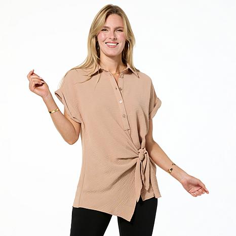 Nina Leonard Textured Wave Side Tie Top - 23458047 | HSN