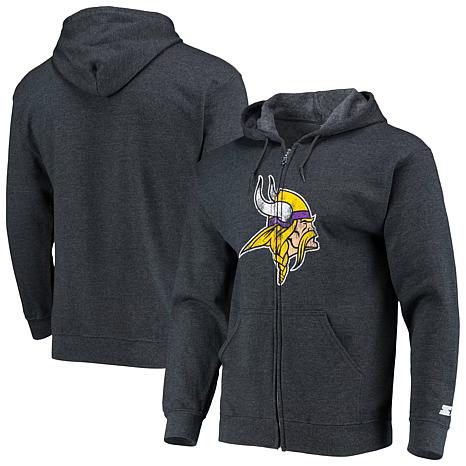 Starter Men's Heathered Charcoal Minnesota Vikings Primary Logo Full-Zip Hoodie - Heather Charcoal