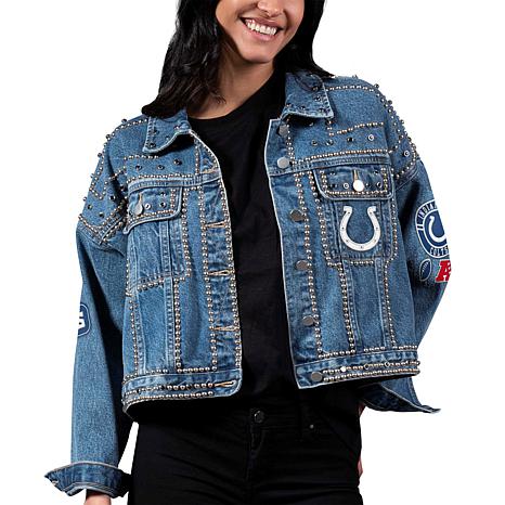 Football Fan Shop Officially Licensed NFL Women's First Finish Denim Jacket by Glll - Colts