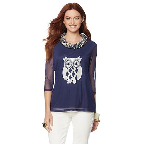 Rara Avis by Iris Apfel Embroidered Mesh Top