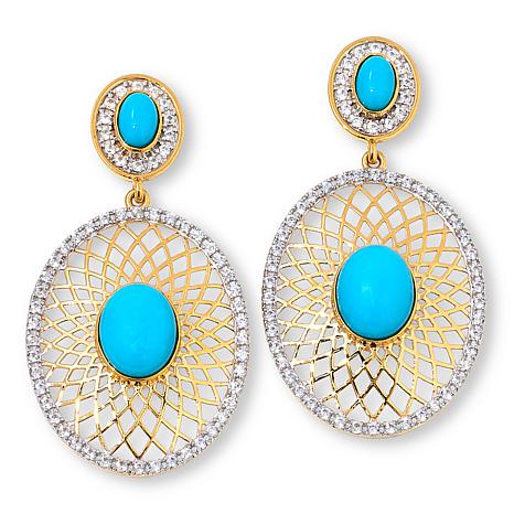 Rarities Gold-Plated Gem and White Zircon Oval Filigree Drop Earrings