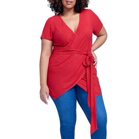 red wrap top short sleeve