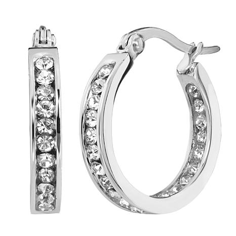 Stately Steel Round Inside-Outside Pavé Hoop Earrings - 1-1/2 ...