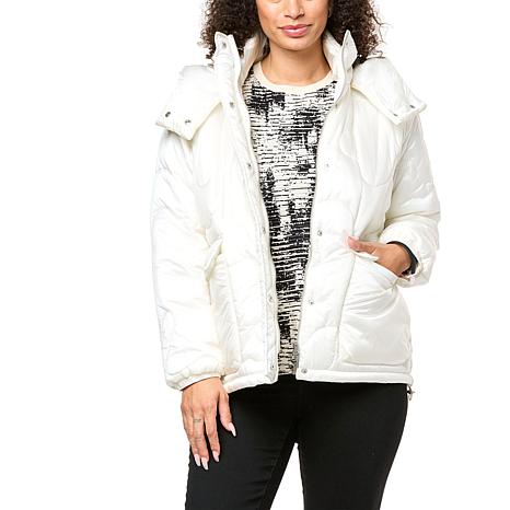 WynneCollection Pearlized Hooded Puffer Jacket with Pockets