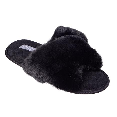 criss cross plush slippers