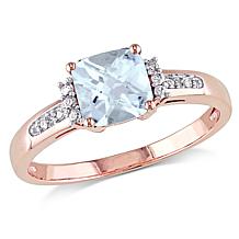 0.9ctw Aquamarine and White Diamond 10K Rose Gold Ring