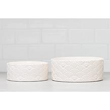 10 Strawberry Street Embossed Wave Paw Pet Dish, Set of 2, Small