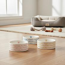 10 Strawberry Street Ruffles & Paws Pet Bowl, Taupe, Set of 2