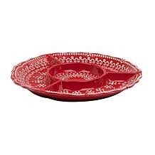 10 Strawberry Street Yuletide Stitch 4-Section Platter, Red