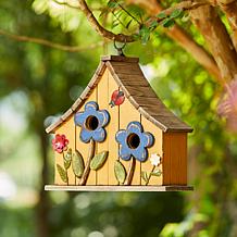 10.5"H Yellow Distressed Solid Wood 2-Story Townhouse Garden Birdhouse