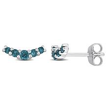 10K White Gold London Blue Topaz Curved Stud Earrings