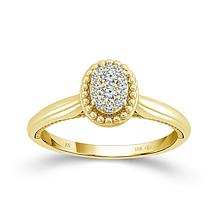 10K Yellow Gold 1/8ctw Diamond Oval Center Bead Frame Engagement Ring