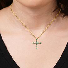 10K Yellow Gold Created Emerald Cross Pendant with Chain