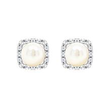 10K Yellow Gold Gem and Created White Sapphire 5mm Stud Earrings