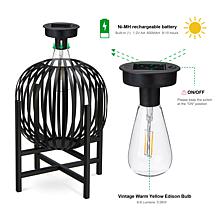 11.50"H Black Metal Stripes Solar Powered Edison Bulb Outdoor Lantern
