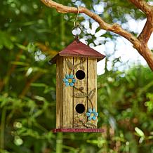 11.75"H Distressed Solid Wood Cottage Decorative Birdhouse w/ 3D Meta