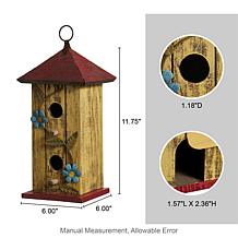 11.75"H Distressed Solid Wood Cottage Decorative Birdhouse w/ 3D Meta