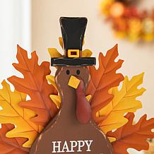 12.25"H Wooden and Metal Thanksgiving Turkey Table Decor