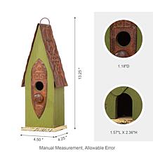 13.25"H Green Solid Wood Slim Cottage Outdoor Garden Birdhouse