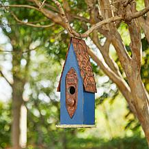 13.25"H Retro Blue Solid Wood Slim Cottage Outdoor Garden Birdhouse