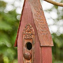 13.25"H Washed Retro Red Distressed Wood Slim Cottage Garden Birdhouse
