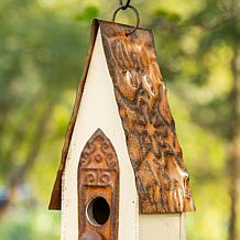 13.25"H Washed White Solid Wood Slim Cottage Outdoor Garden Birdhouse