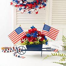14" Patriotic Metal Wagon Centerpiece with Hydrangeas